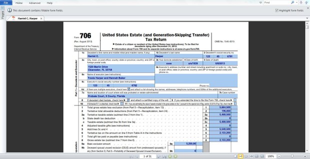 Harriet Harper Tax Return (Form 706)