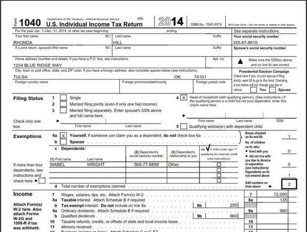 Rhonda Hill’s 2014 federal income tax return