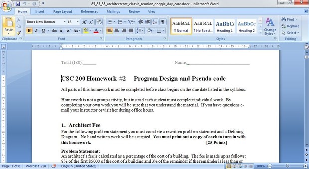 CSC 200 Program Design and Pseudo code