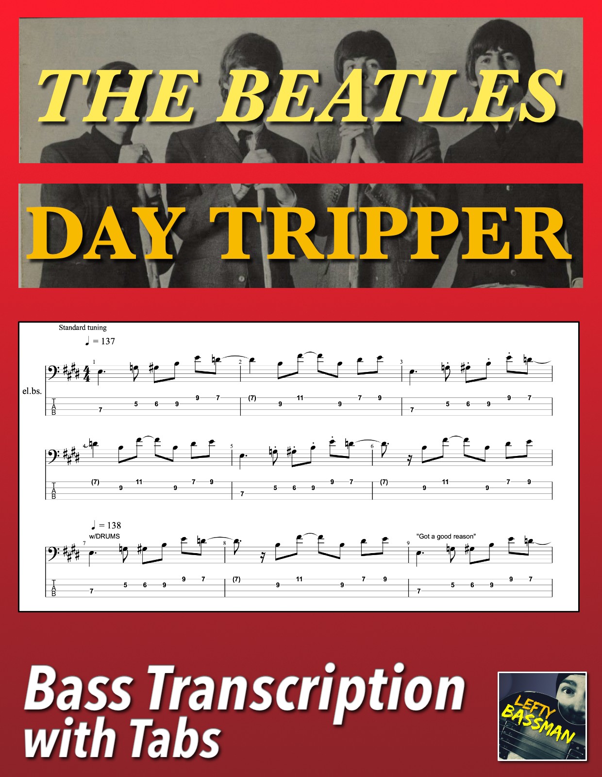 The Beatles Day Tripper /// Bass transcription with Lefty Bassman