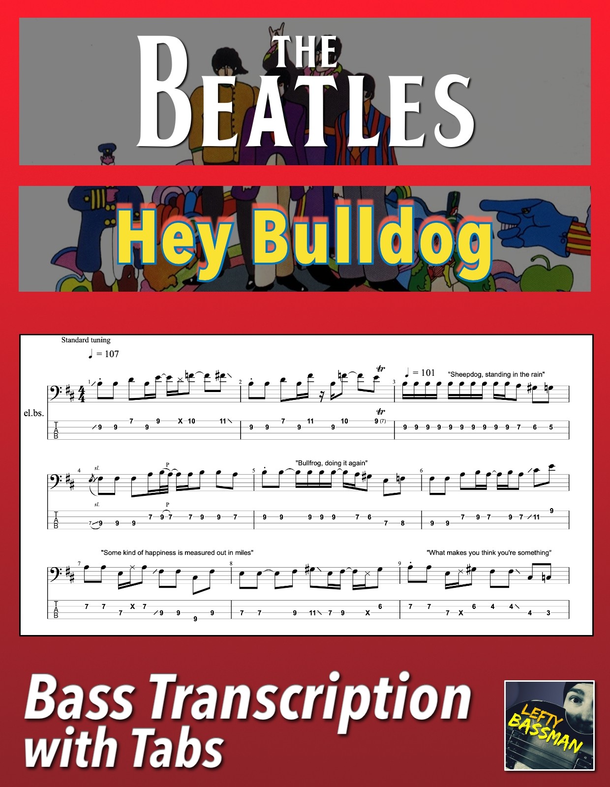 The Beatles - Hey Bulldog /// Bass transcription with - Lefty Bassman