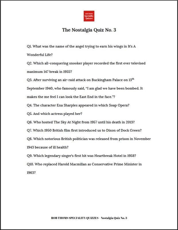 Rob Thoms Nostalgia Quiz No. 3