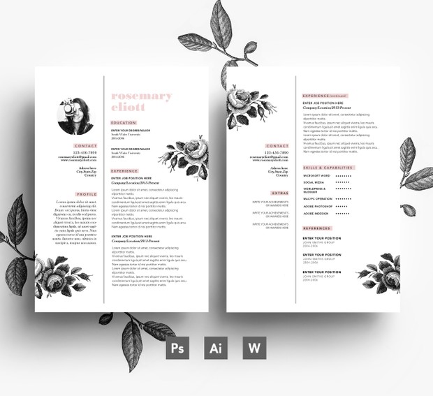 Clean 3 page Resume Template/ 2 page Resume + Cover Letter