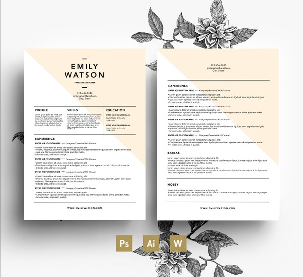 Easy editable Resum Template + Cover Letter/ PSD/ Fonts included / Instant Digital Download