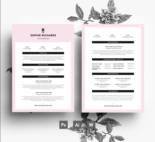Modern Resume Template/ Instant digital download 3 page PSD file