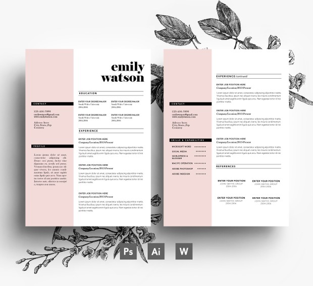 2 page Resume + 1 page Cover letter/ PSD/ Fonts included / Instant Digital Download