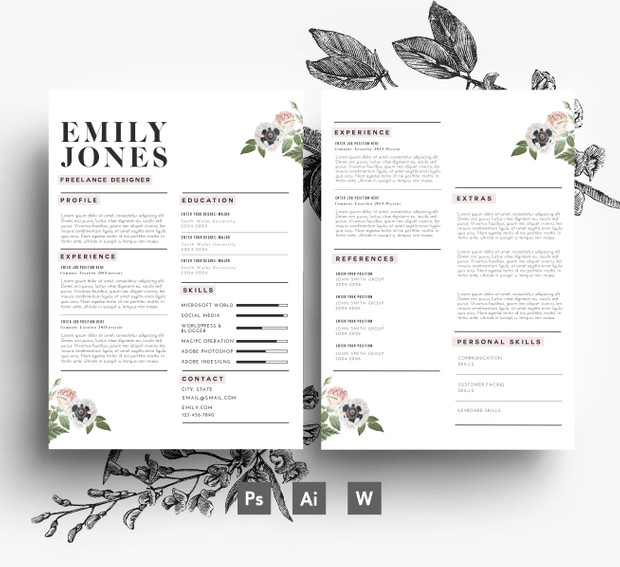 Custom CV Template / Custom Cover Letter template ( 3 page pack )/ Word + PSD
