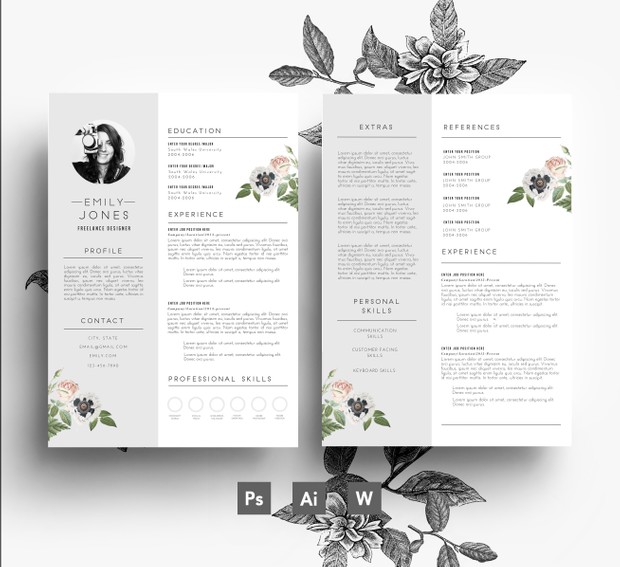 Word format + PSD / CV Template + Cover Letter, 3 page Resume Template