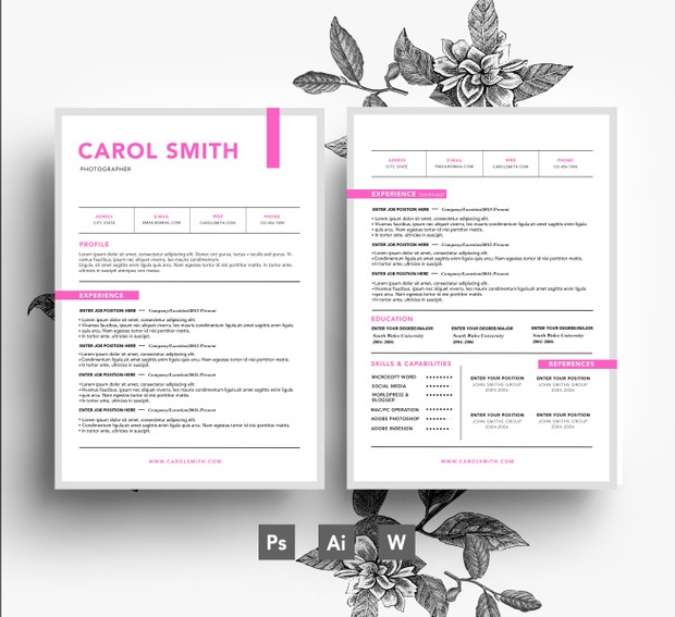 Creative 2 page Resume Template + Cover letter/ Easy Editable PSD template