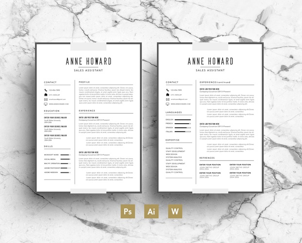 Resume template / Modern CV template / Business Card / Cover Letter / Instant Digital Download