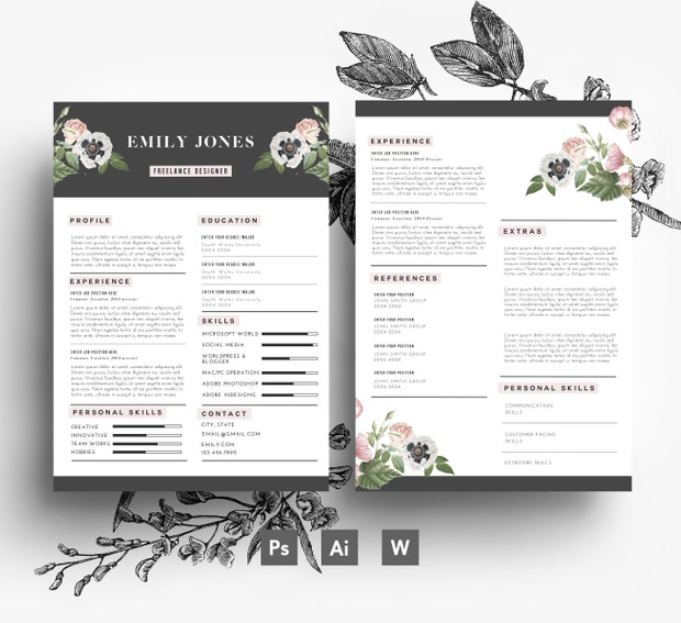 CV Template / Cover Letter template / Word + PSD/ Fonts included / Instant Digital Download/