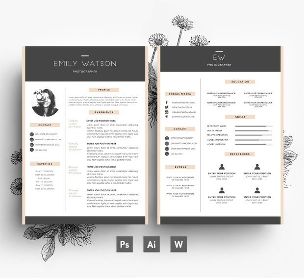 Creative CV template/ 2 page CV + Cover Letter/ Fonts included