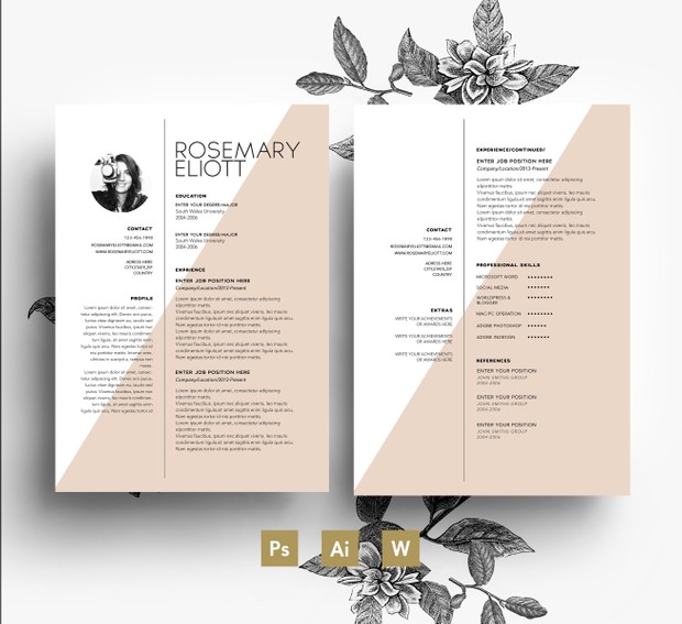 Professional CV Template/ Resume + Cover Letter/ Editable PSD Files