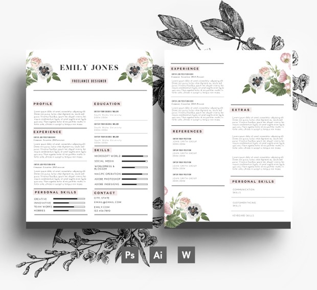 CV Template / Cover Letter template /Word + PSD/ Fonts included / Custom design