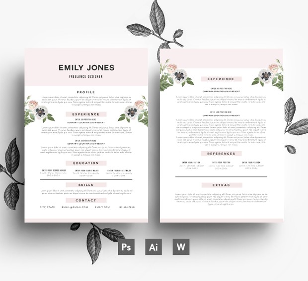 Creative CV template/ 2 page CV + Cover Letter/ PSD + Word