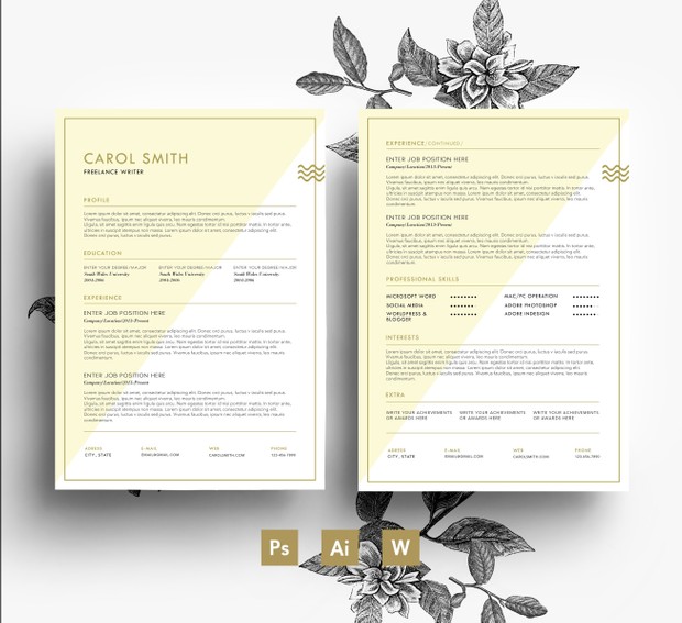 Creative 2 page Resume Template + Cover letter/ Easy Editable PSD template