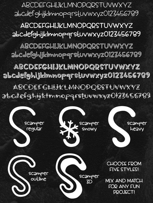 Scamper: a fun five-font family!
