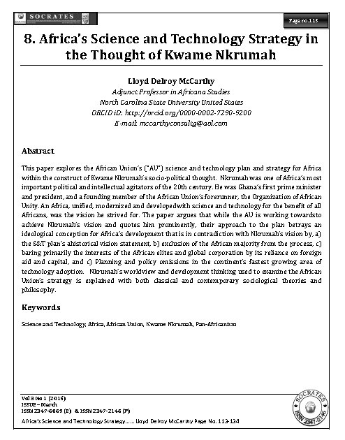 Africa’s Science and Technology Strategy in the Thought of Kwame Nkrumah