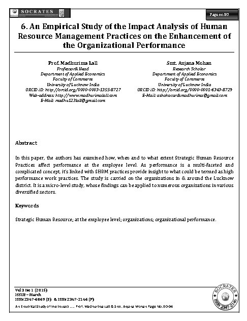 An Empirical Study of the Impact Analysis of Human Resource Management