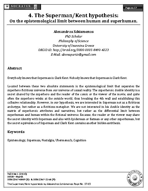 The Superman/Kent hypothesis: On the epistemological limit between human and superhuman.