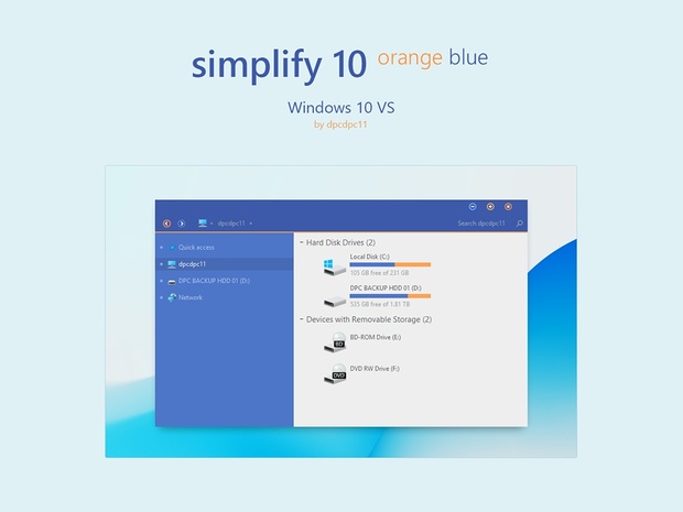 Simplify 10 Orange Blue - Windows 10 Theme
