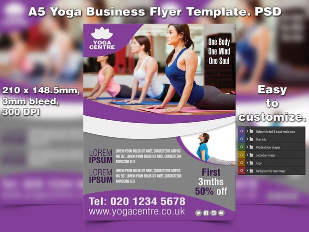 A5 Yoga Business PSD Flyer Template 3