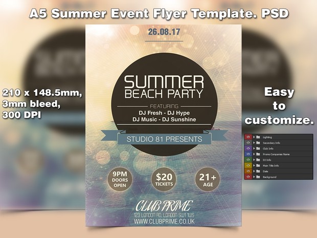A5 Summer Event PSD Flyer Template 4