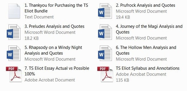 TS Eliot: THE COMPLETE BUNDLE! 5 Poems Analysis and Quotes + Free 100% Essay! HSC 2015-2020