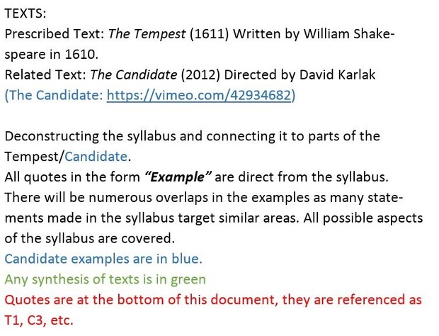 HSC DISCOVERY: Comprehensive Examples and Quotes for The Tempest and The Candidate