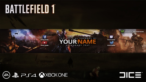 Battlefield 1 YouTube Channel Banner Template