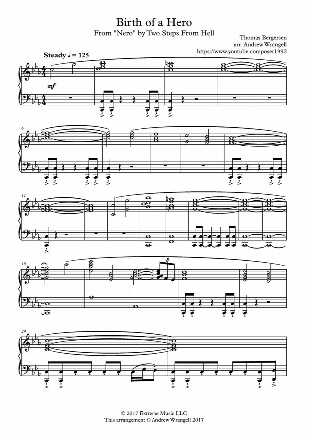 Birth of a Hero Piano Sheet Music (Two Steps From Hell)