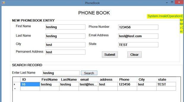 which a user can enter a phone book entry