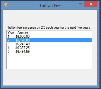 Tuition fee Increase C#
