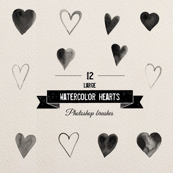 photoshop brushes - watercolor hearts large