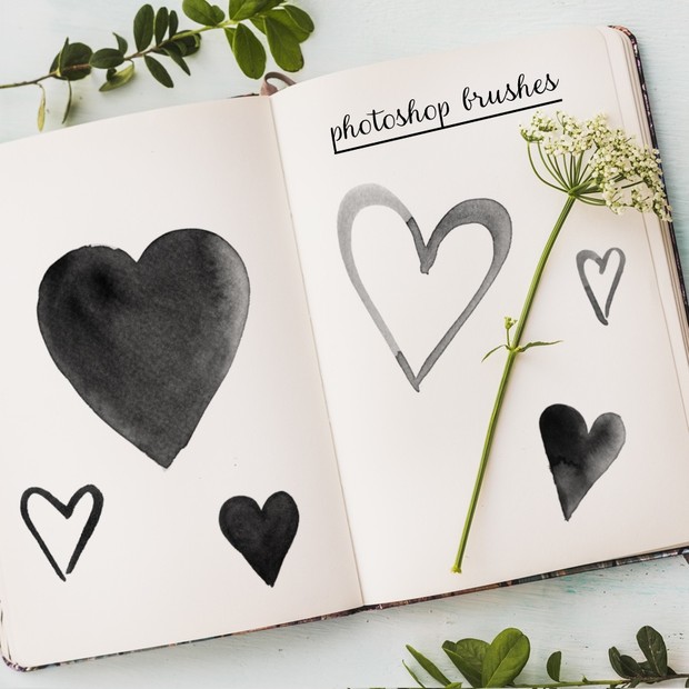 photoshop brushes - watercolor hearts large