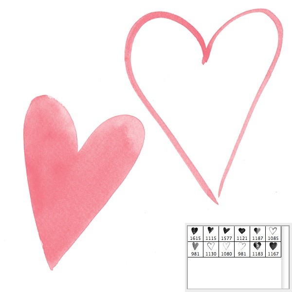 photoshop brushes - watercolor hearts large