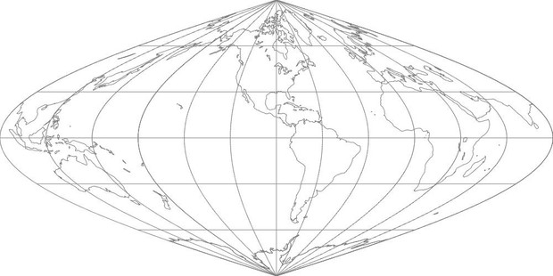 World Map-Sinusoidal Projection