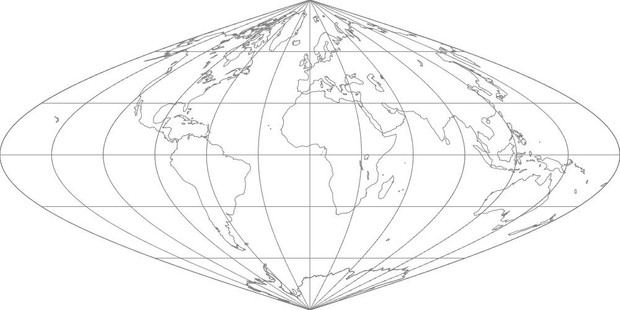 World Map-Sinusoidal Projection