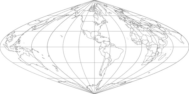 World Map-Sinusoidal Projection
