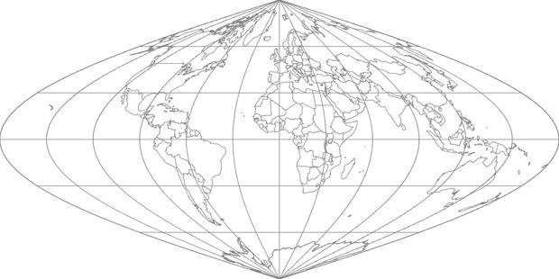 World Map-Sinusoidal Projection
