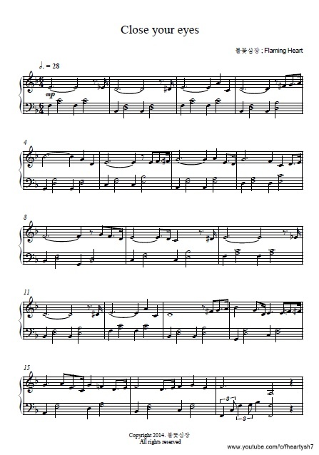 Close Your Eyes PDF 악보 (Piano Sheet) - 불꽃심장 (Yang Su Hyeok)/Flaming Heart
