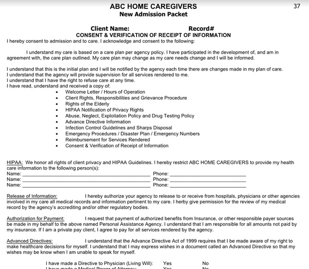Home Health Admission Packet (Download)