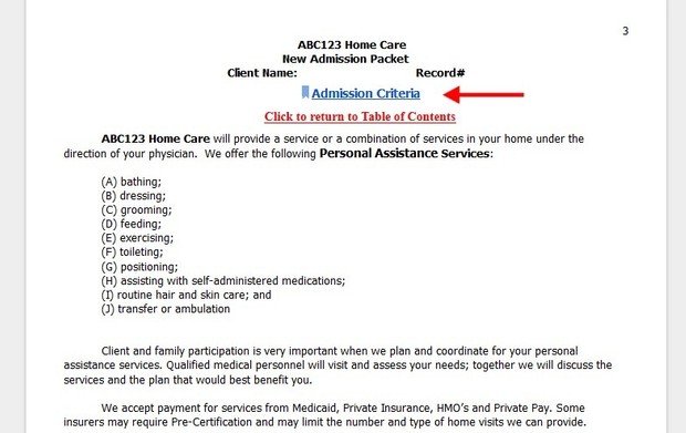Personal Assistance Services Admission Packet (Download)