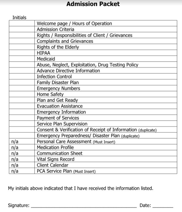 Home Health Admission Packet (Download)