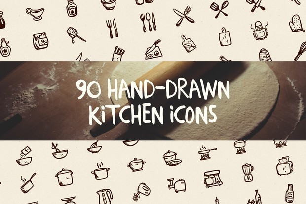 90 Hand-Drawn Kitchen Icons