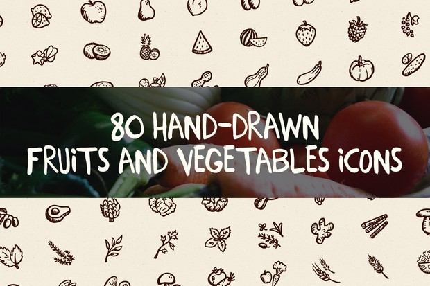 80 Hand-Drawn Fruits and Vegetables