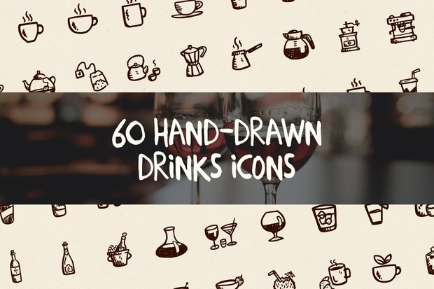 60 Hand-Drawn Drinks Icons