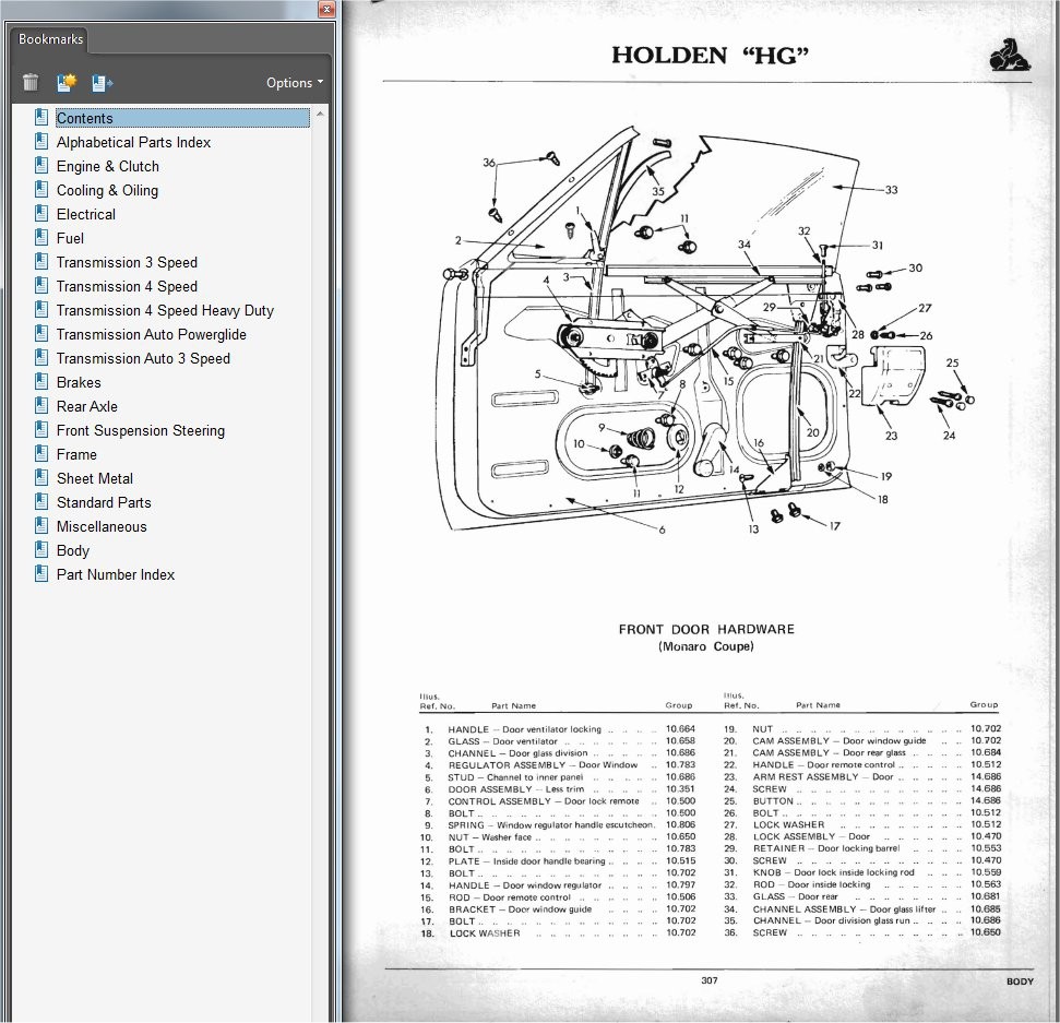 HOLDEN HG PARTS BOOK CATALOGUE MONARO GTS BROUGHAM PRE - manuals