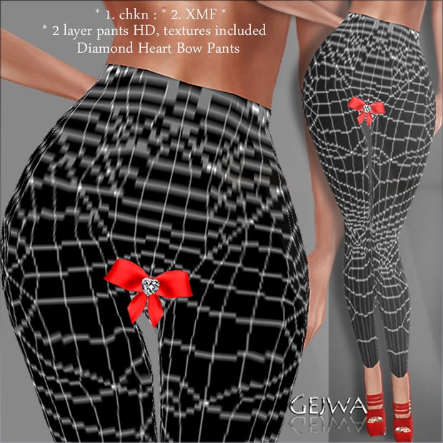 Diamond Heart bow pants IMVU MESH & TEXTURE