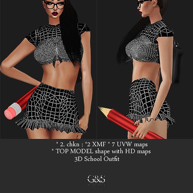 TOP MODEL shape 3D School Outfit Full Pack IMVU MESH